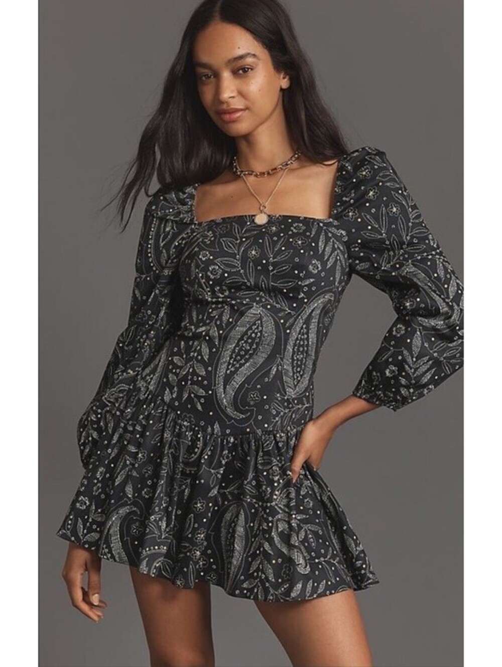NWT Anthropologie Maeve Long Sleeve Square Neck Drop Waist Mini Dress M $168